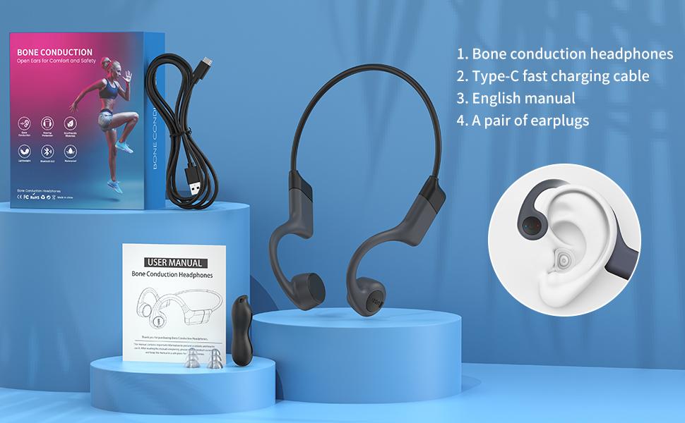 Bone Conduction Headphones Premium Open-Ear Wireless Bluetooth Sport Headphones with Microphones 20Hr Playtime Waterproof 460mah