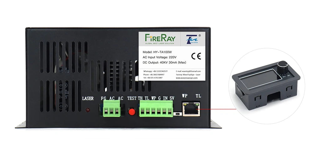FireRay 100W CO2 Laser Power Supply HY-TA100W for CO2 Laser Engraving Cutting Machine Long Warranty