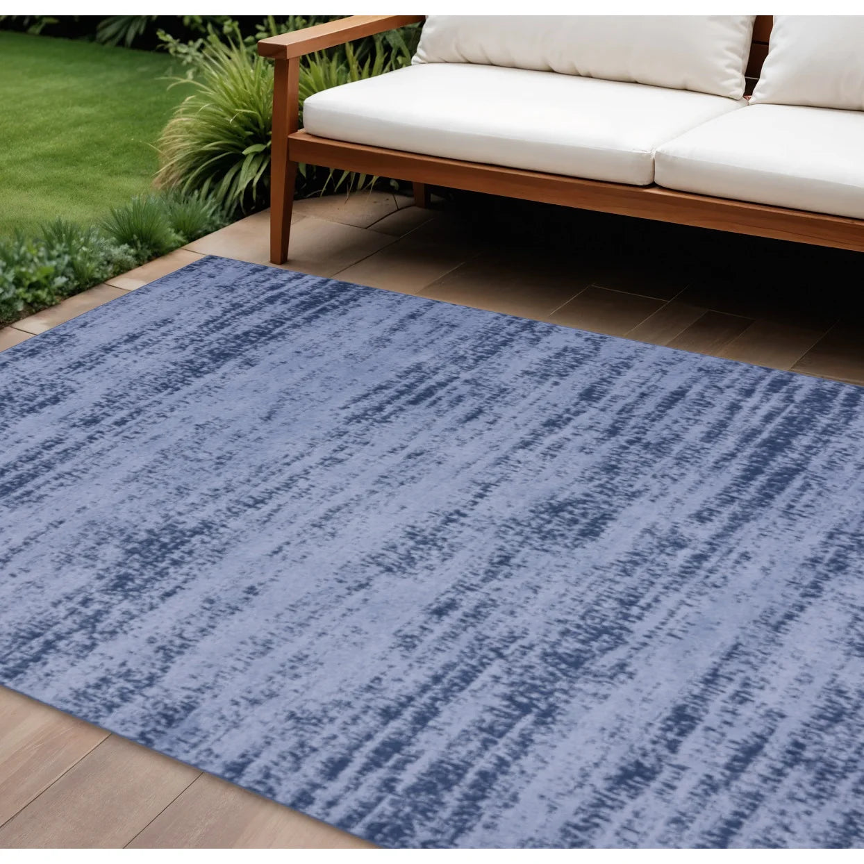 HMS 10' X 14' Abstract Indoor Outdoor Area Rug Denim Blue and Navy Blue Stylish and Versatile Set