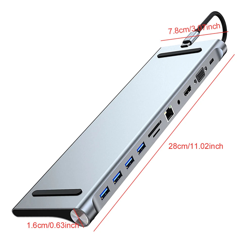11 in 1 USB C Docking Station 100W PD SD/TF Audio Type C Hub 1* USB 3.0 3*USB2.0 for MacBook Pro/Air Dell HP Surface Lenovo ASUS