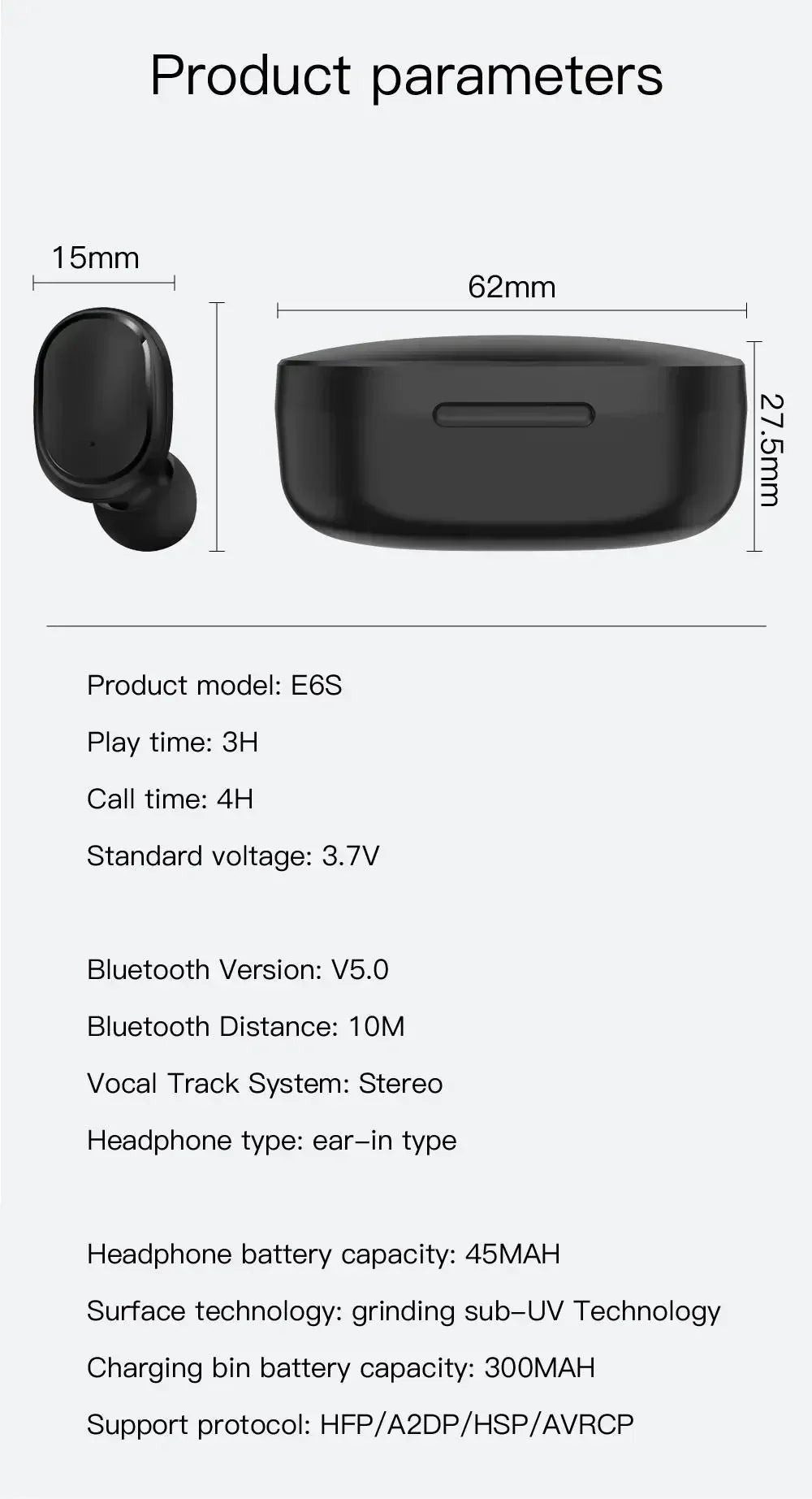 E6S Wireless Earbuds Noise Canceling Waterproof Ear Buds in-Ear Stereo Headphones with LED Display Charging Case