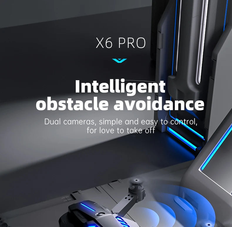 X6Pro Mini Drone 4K Professional HD Camera with Large Screen 2.4G WIFI FPV Dron Brushless Optical Flow Hover Folding Quadcopter
