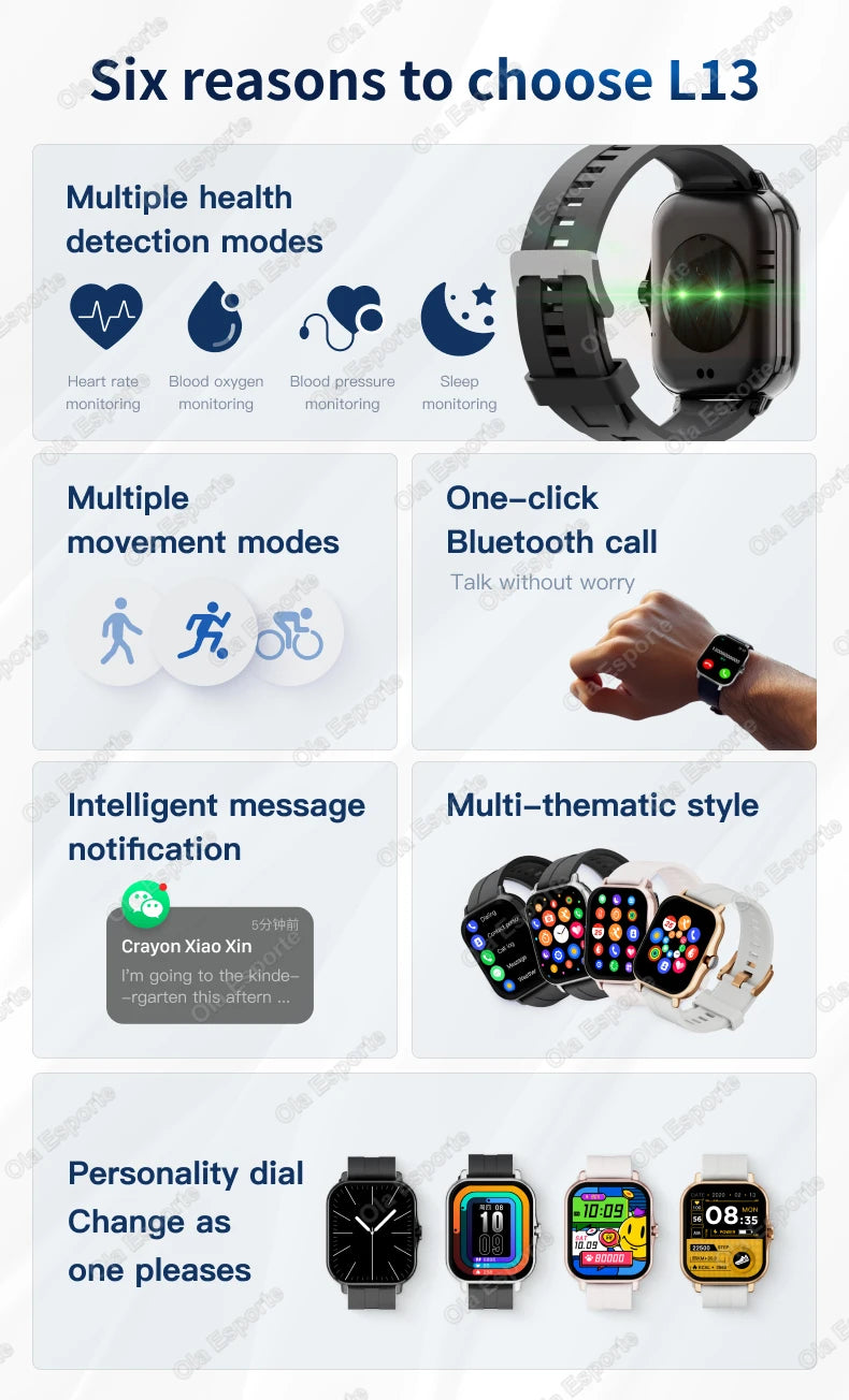 New Smart Watch Android IOS Phone 2.01'' Inch Color Screen Bluetooth Calls Blood Oxygen Monitor smartwatch For Women Men Gifts