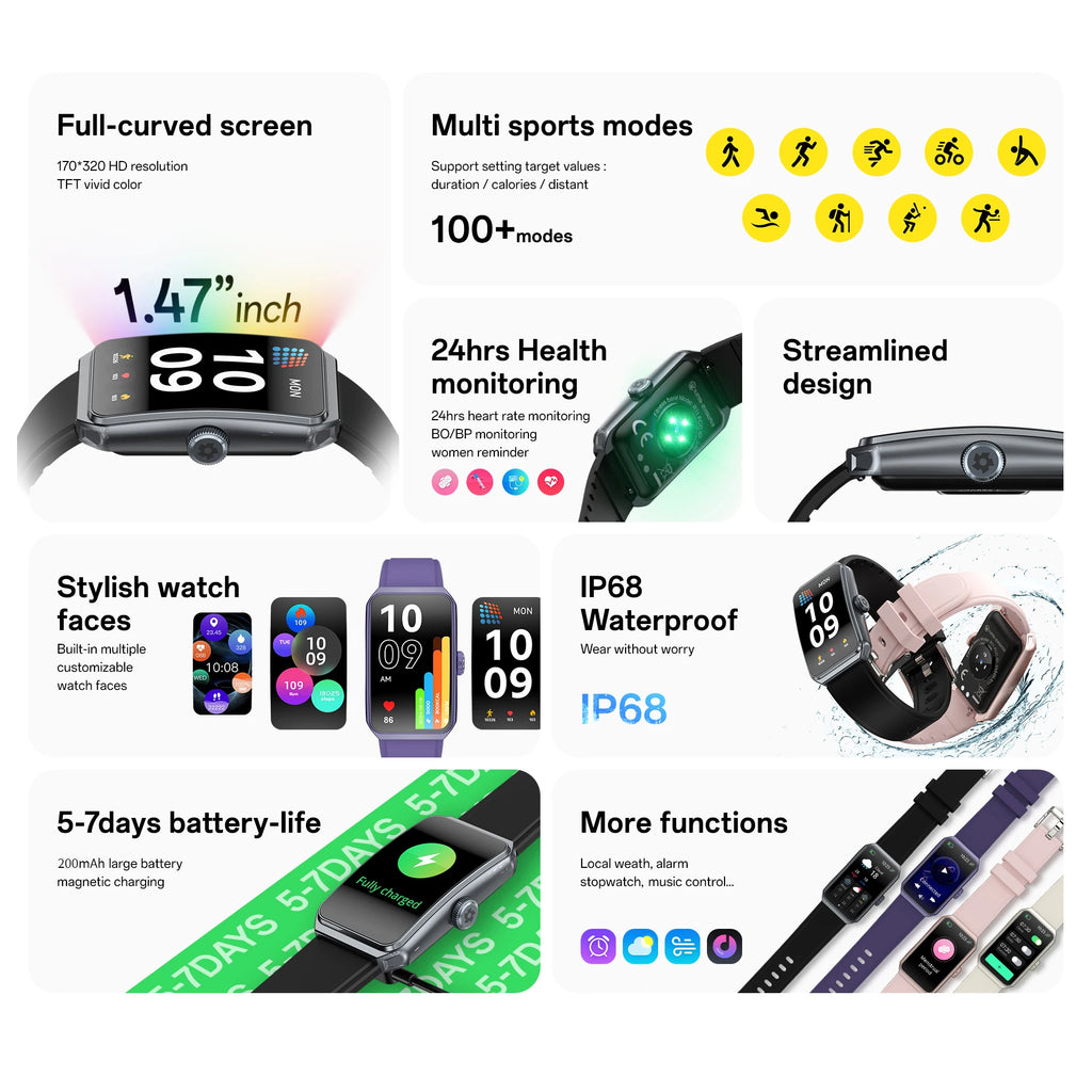 LIGE 2025 New 1.47" HD Curved Screen Smartwatch Men Women Bluetooth Call AI Voice Fitness Tracker Smart Watch For Android IOS