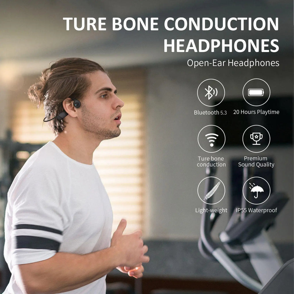 Bone Conduction Headphones Premium Open-Ear Wireless Bluetooth Sport Headphones with Microphones 20Hr Playtime Waterproof 460mah