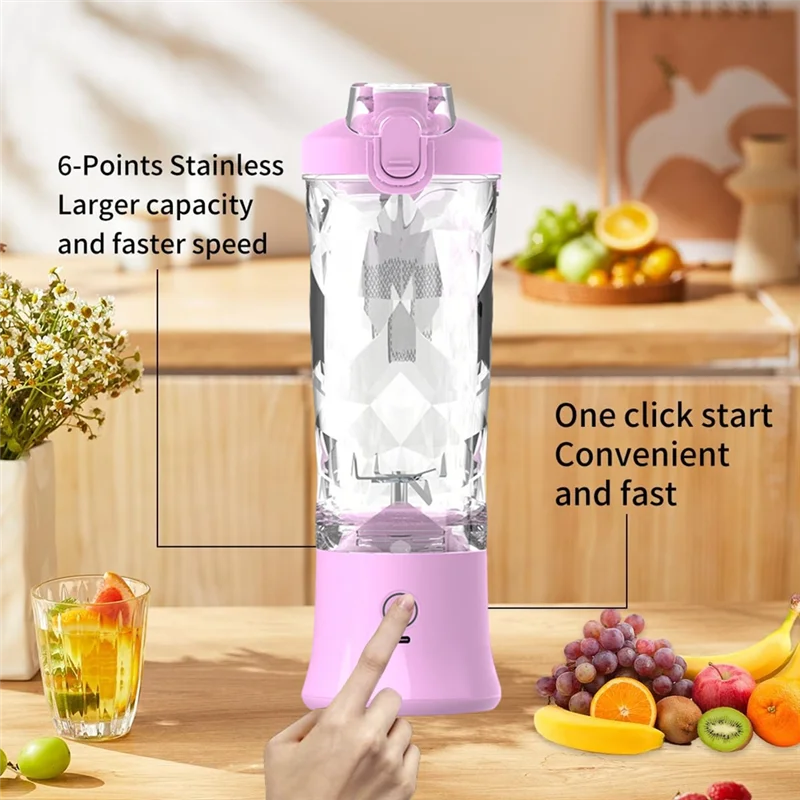 B59B-Portable Blender, Personal Juicer Machine, 600Ml Juice Machine USB Rechargeable, Compact & Leak-Proof