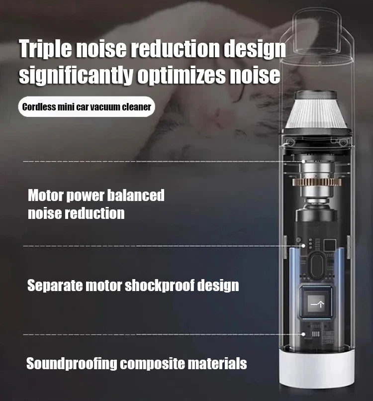 Mini Portable Car Vacuum Cleaner, Type-C Rechargeable Wireless Blower & Suction, Multifunctional, Ideal for Car