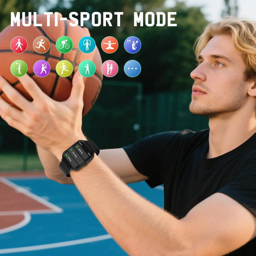 Smart Watch Men Women 1.95" HD ouch Screen Bluetooth Voice Call Heart Rate Monitoring Fitness Sports Tracker 100+ Sports Modes