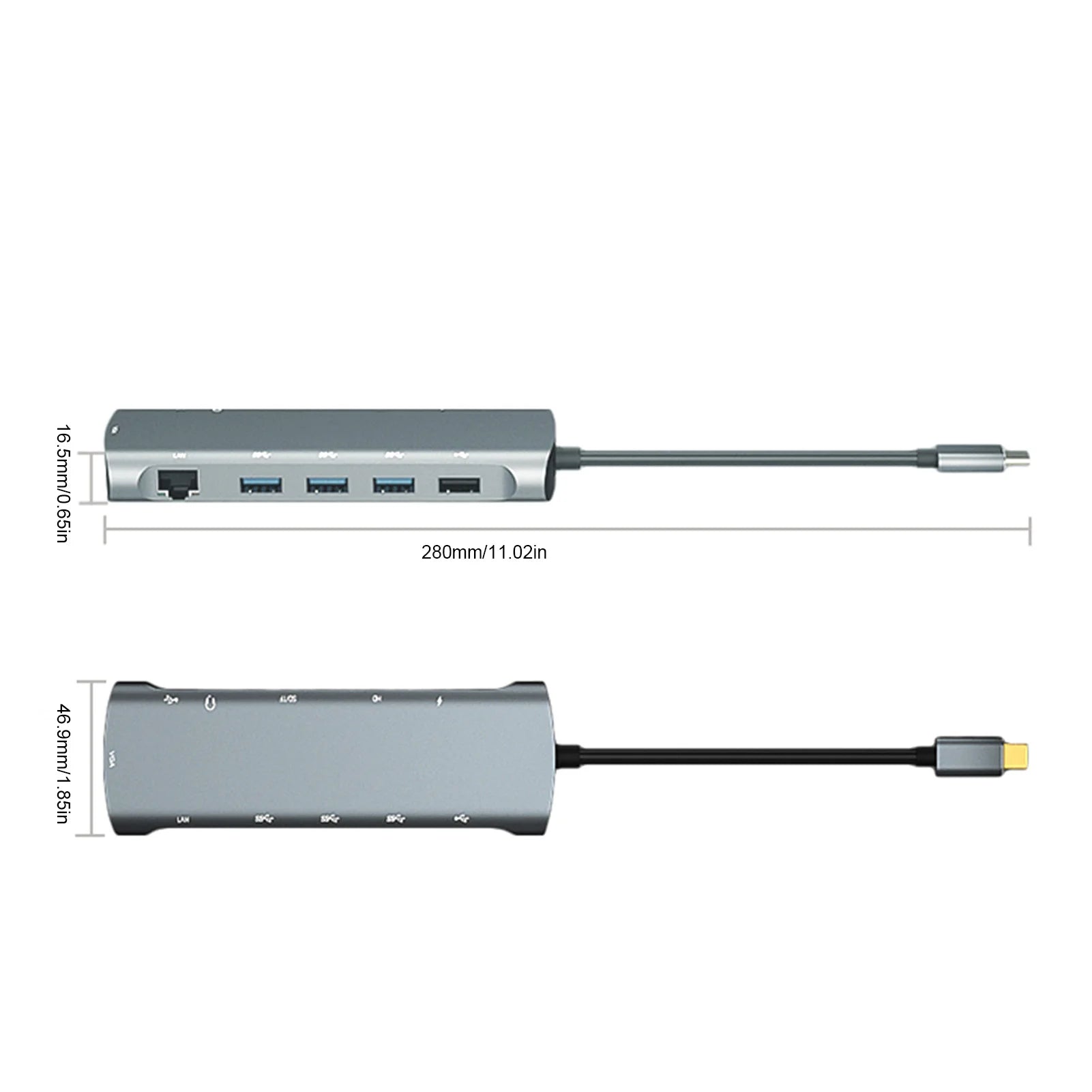 12-In-1 Hub Docking Station Type C to PD HD VGA USB3.0*3 USB2.0 RJ45 Card Reader Headphone Type C/M Docking Station