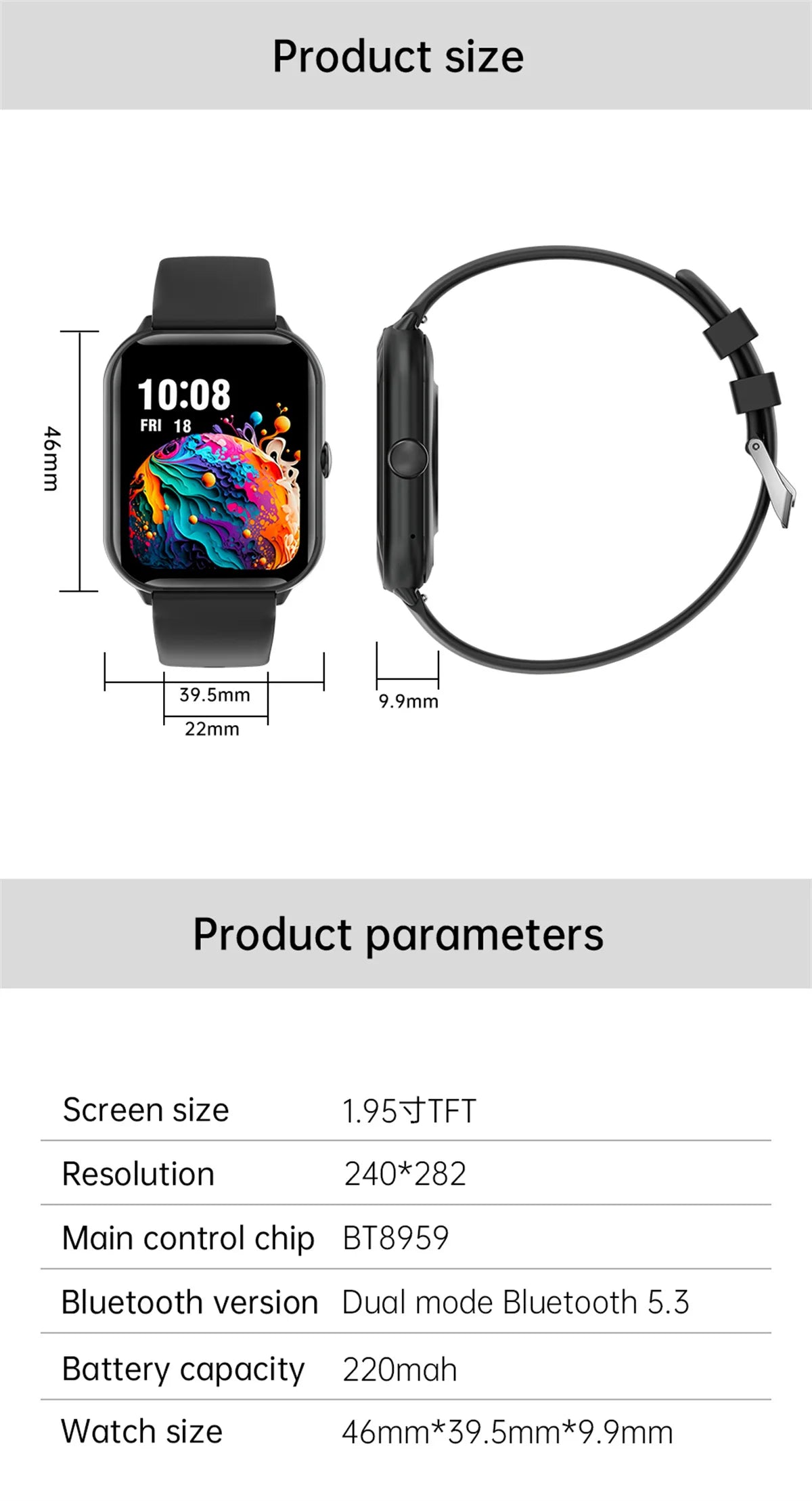 Smart Watch Men Women 1.95" HD ouch Screen Bluetooth Voice Call Heart Rate Monitoring Fitness Sports Tracker 100+ Sports Modes