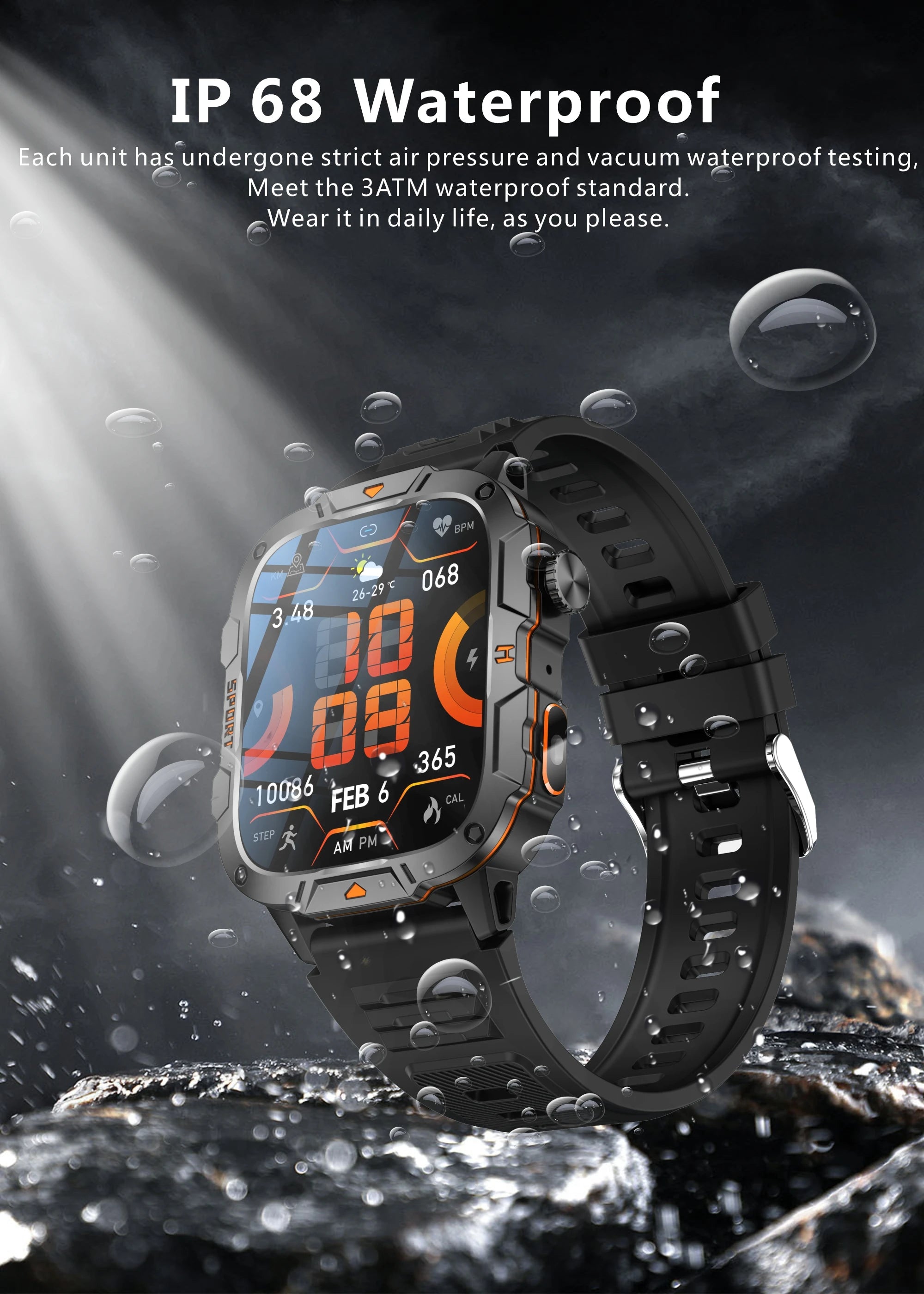 2026 New Rugged Smart Watch Men 1.96" AMOLED BT Call 5ATM Waterproof GPS Heart Rate Monitor LED Flashlight Military Sports Watch