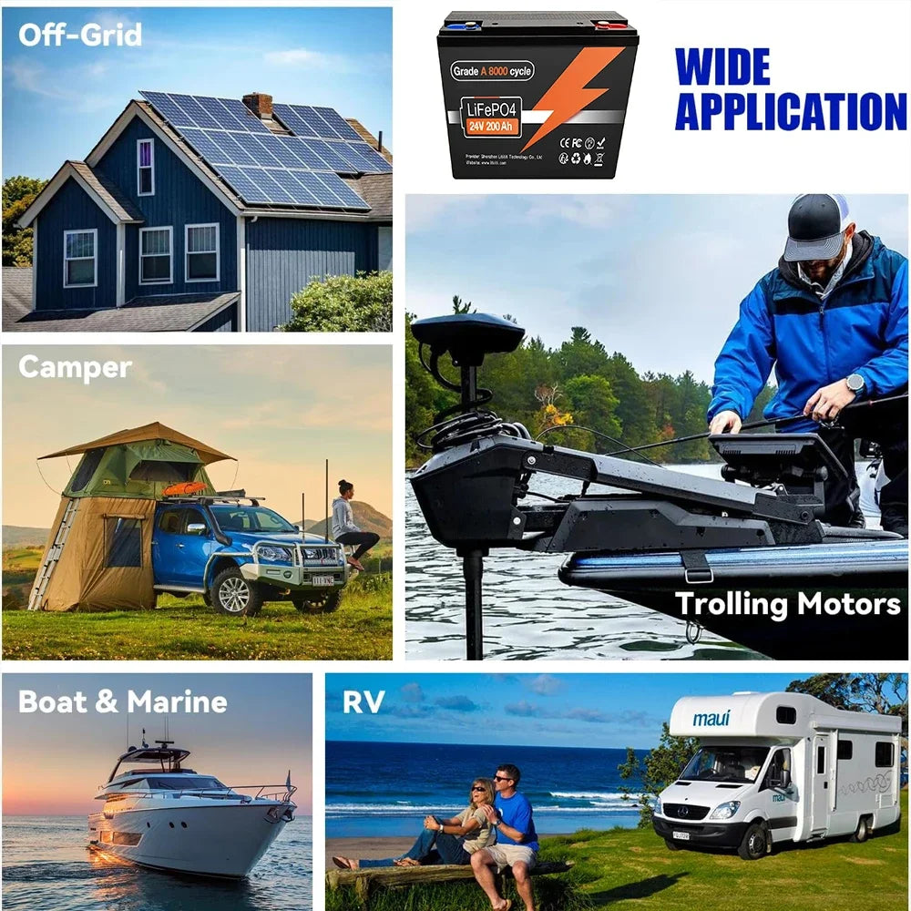 💻NEW 24V 200Ah LiFePO4 Battery, Built-in 200A BMS, 8000+ Cycles, Perfect for RV/Camper, Solar, Marine, Overland/Van, Off-Grid