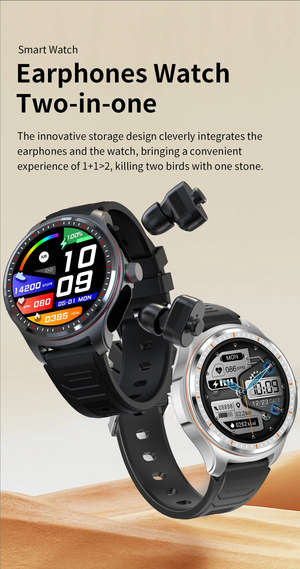 Bluetooth Headset Smartwatch 2-in-1,Call,Music,Health Monitor,Fitness Tracker,Men Women Waterproof Smart Watch For Android IOS