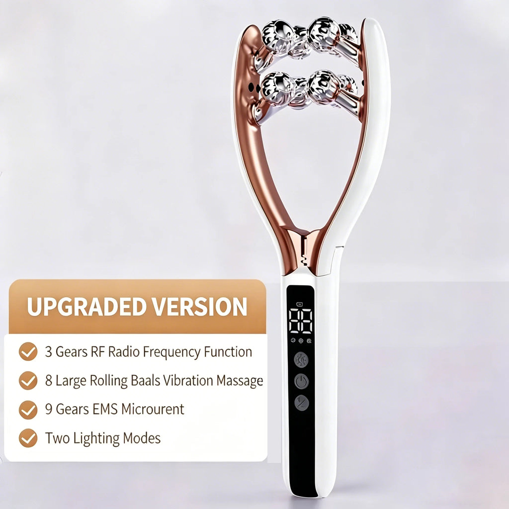 Facial Massager for Face and Neck V‑Shape Lifting Roller with Microcurrent Red Blue Light Therapy Vibrating Face Slimmer Device