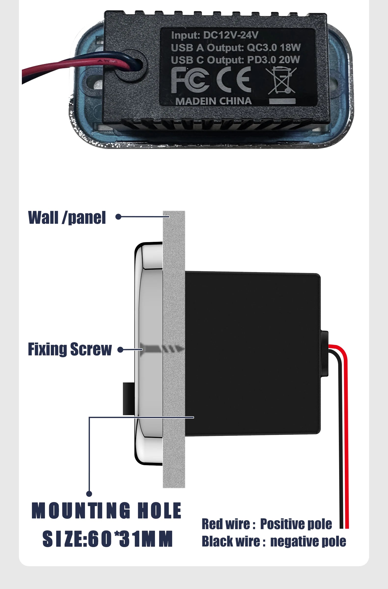 76W Dual PD Dual QC3.0 Type C USB Quick Charger 3.0 with Switch Fast Charging 4 Ports Power Panel For Bus ATV Car Truck Marine