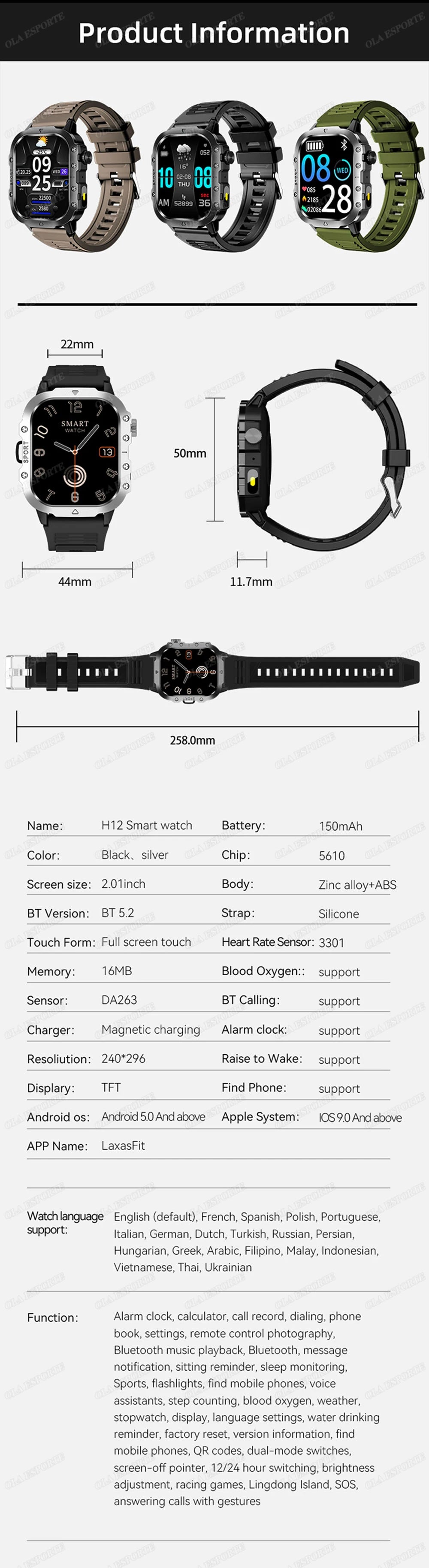 Military Smart Watch Men Waterproof Outdoor Sports Tracker LED Flashlight Bluetooth Call Men Smartwatch For Android iOS