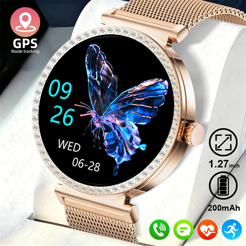 LIGE New 1.27" HD Screen Smart Watch For Women Health Band Waterproof Fitness Tracker Bluetooth Call Bracelet Ladies Smartwatch