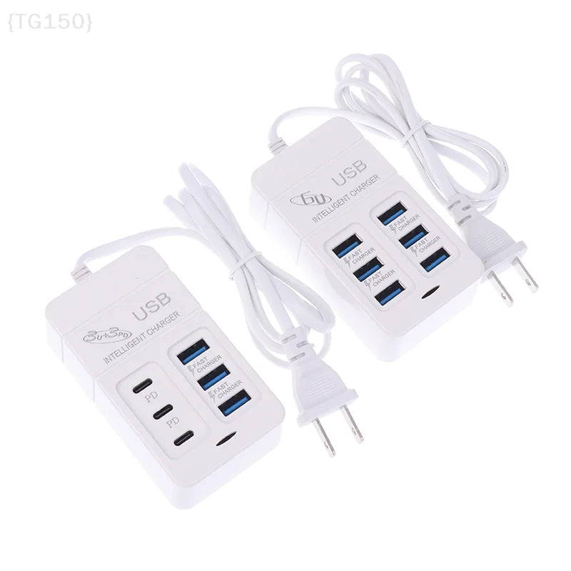 US Plug 6-Port Multiport USB Charger 35W PD Type-C – Fast Charge Wall Adapter, Type-C USB Hub for Mobile Phones【No】