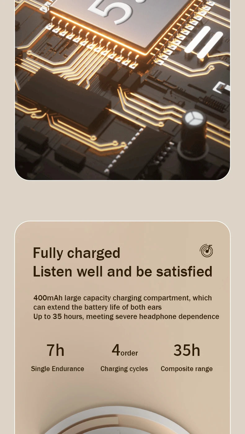 TWS Wireless Bluetooth 5.3 Earphone With Noise canceling LED Power Display Sport Earbuds Casein-Ear Music Clip on Earpods