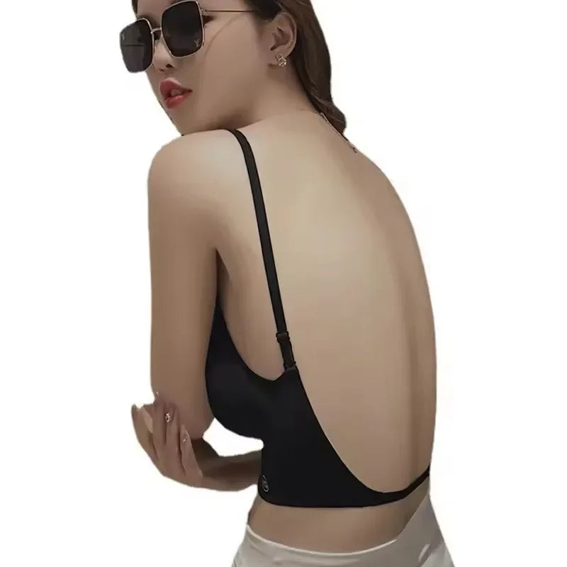 Women Invisible Bra Deep U Plunge Bras Backless Top for Dresses Sexy Lingerie with Transparent Strap Push Up Strapless Underwea