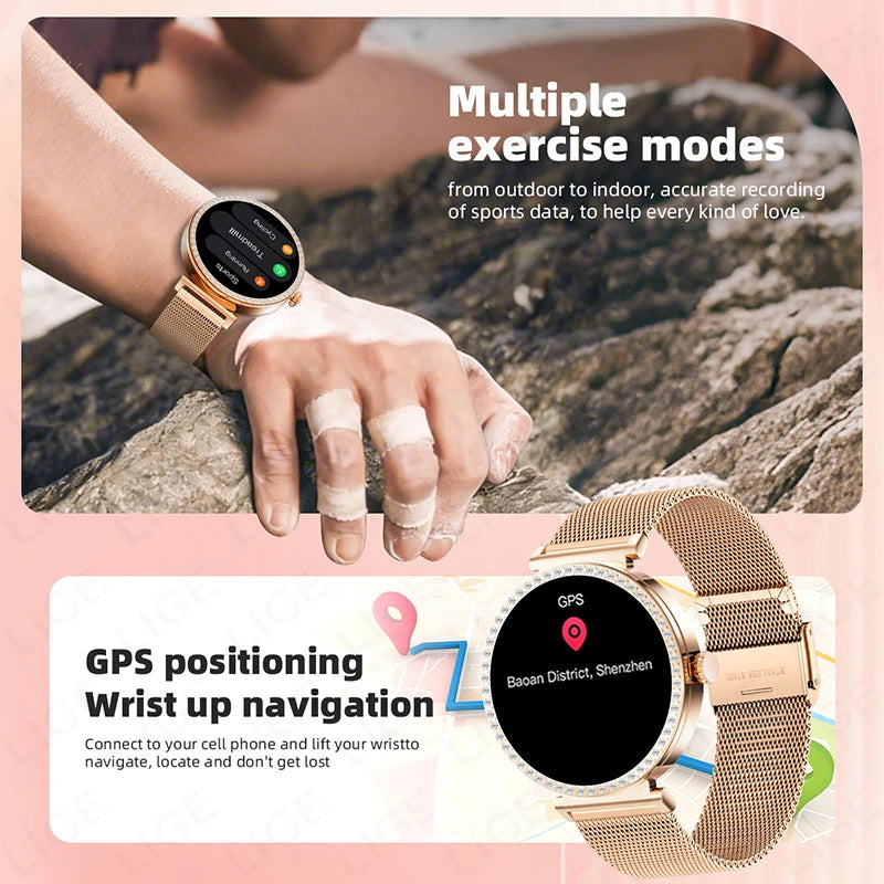 LIGE New 1.27" HD Screen Smart Watch For Women Health Band Waterproof Fitness Tracker Bluetooth Call Bracelet Ladies Smartwatch