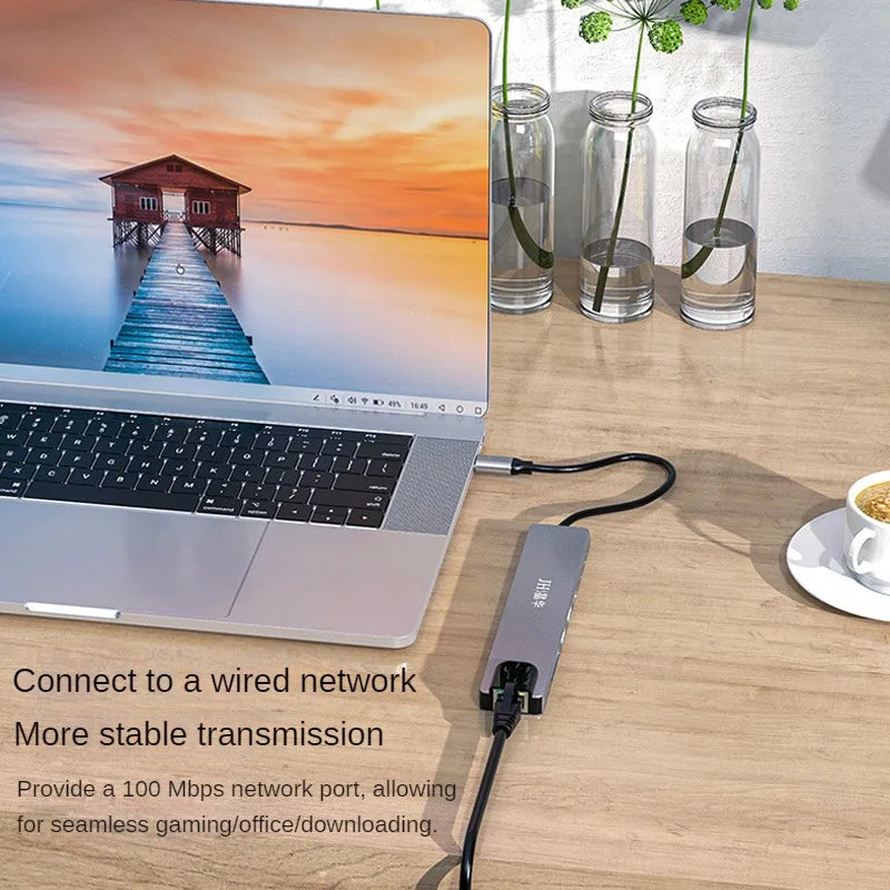 Jinhua 8-in-1 Type-C Docking Station With HDMI 4K, USB 3.0, 100Mbps Ethernet, SD/TF, PD Charging For Laptop