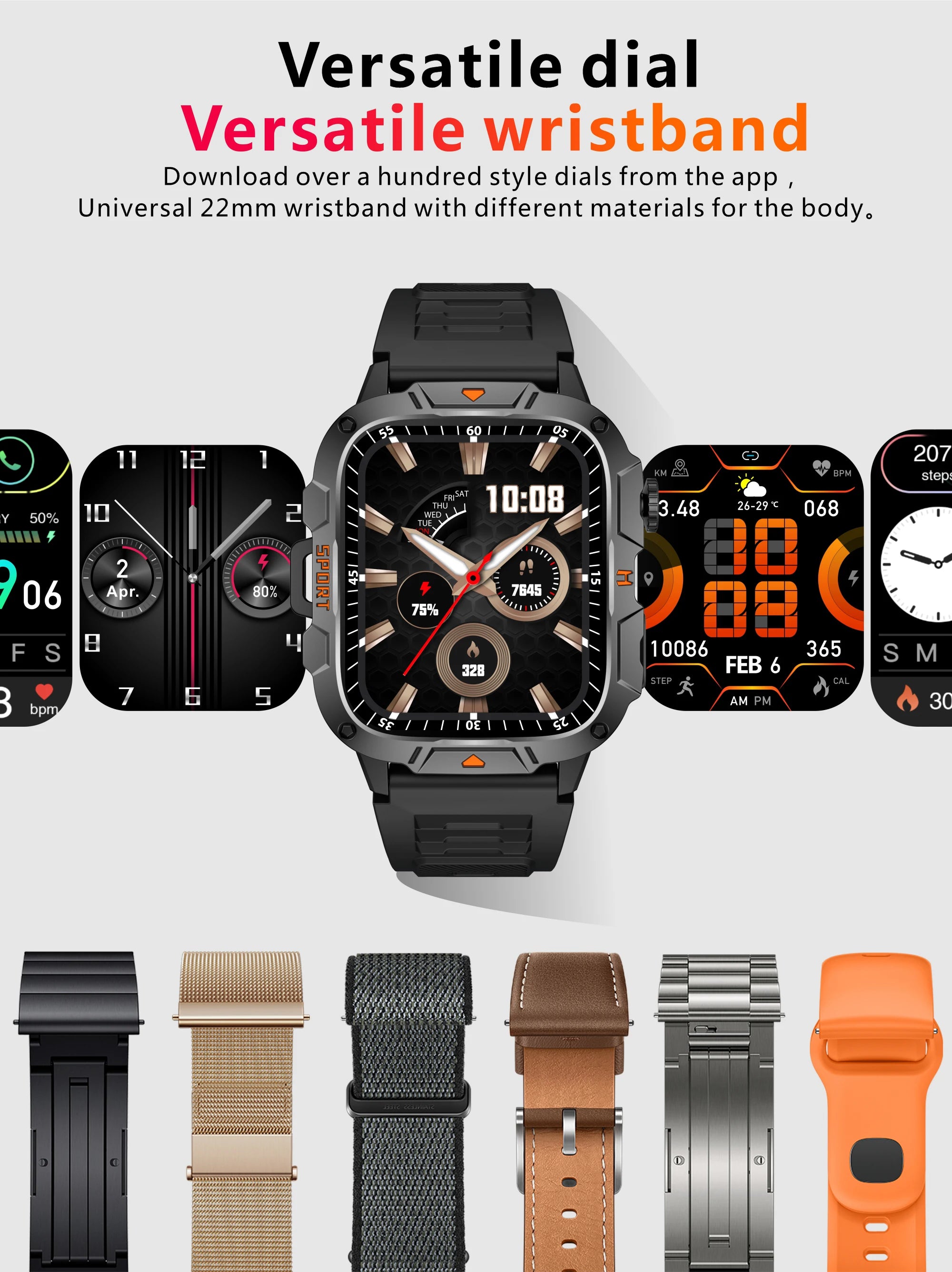 2025 New Military Grade Smart Watch Men 1.96" AMOLED Screen 5ATM Waterproof Simming Sports Fitness Tracker BT Call Smartwatches