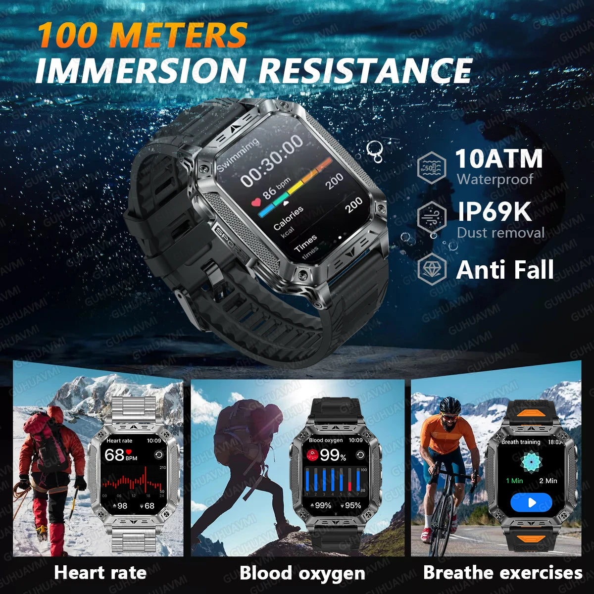 2026 Military 5ATM Waterproof Smart Watch Men 1400mAh Battery GPS Tracks 2.01" HD AMOLED Bluetooth call Sport Fitness Smartwatch