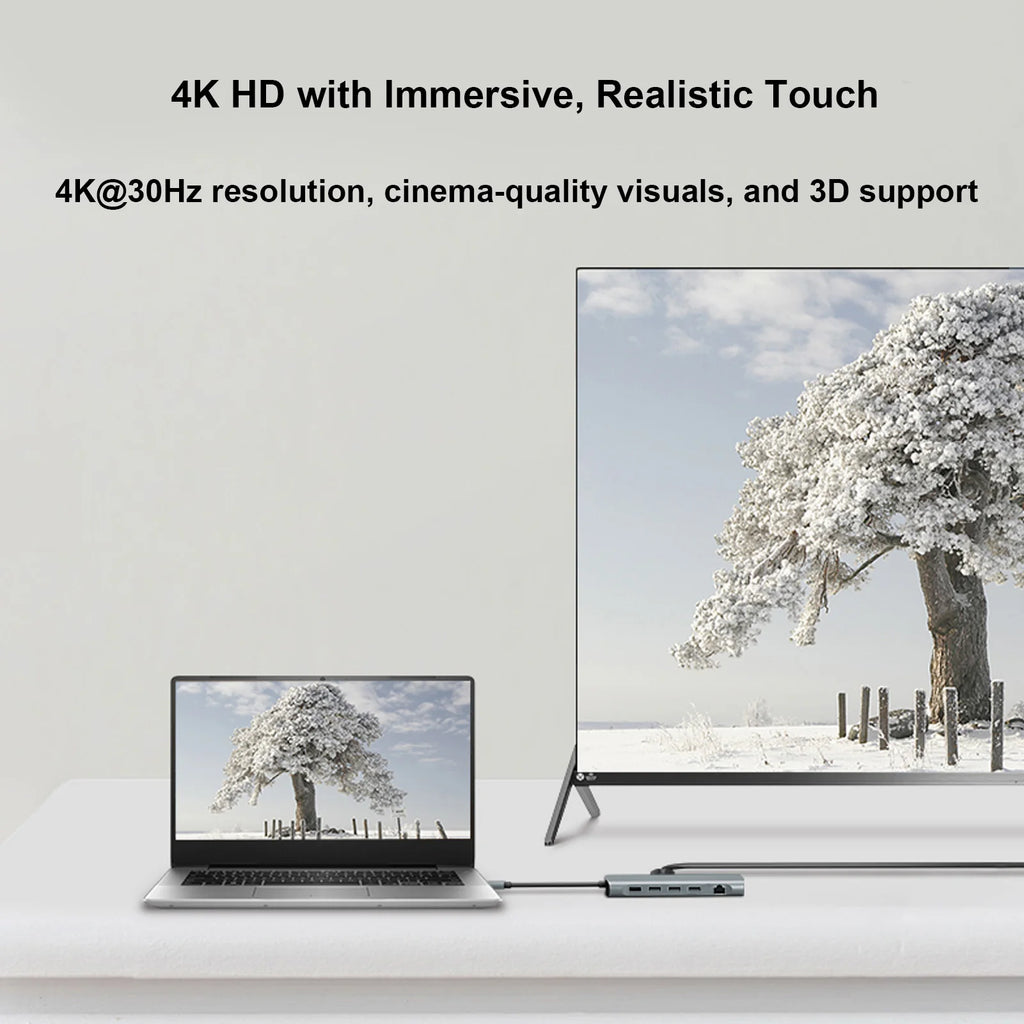 12-In-1 Hub Docking Station Type C to PD HD VGA USB3.0*3 USB2.0 RJ45 Card Reader Headphone Type C/M Docking Station