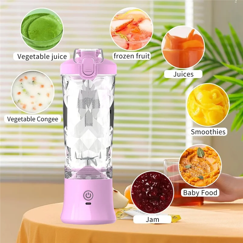 B59B-Portable Blender, Personal Juicer Machine, 600Ml Juice Machine USB Rechargeable, Compact & Leak-Proof