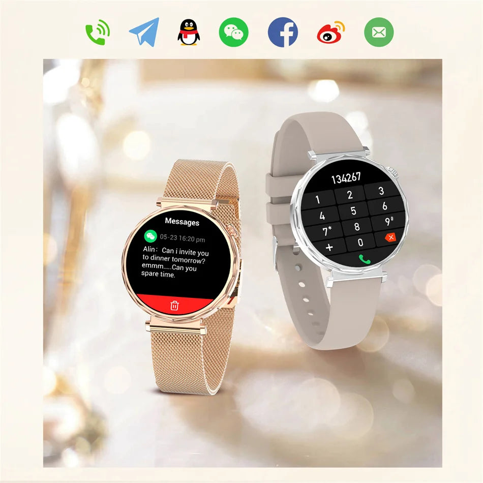 Bluetooth Call Smartwatches Ladies AMOLED HD Screen Heart Rate Monitor Bluetooth Call IP68 Waterproof Smart Watch 2025 New