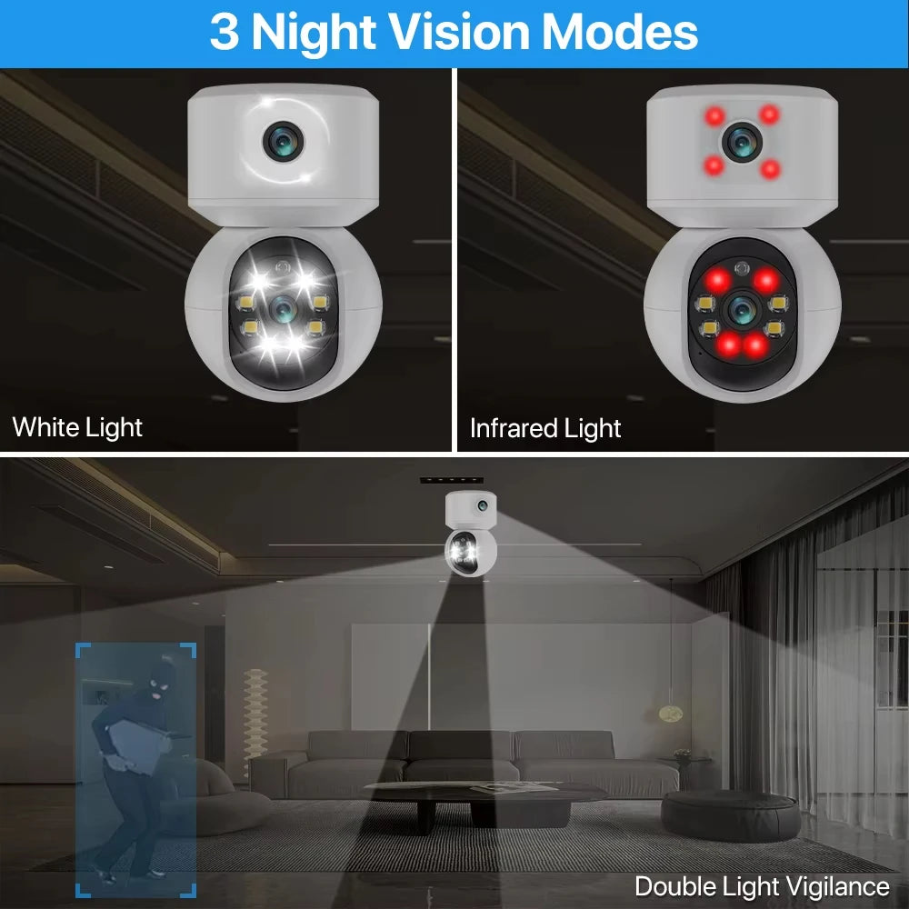 6MP iCsee WiFi IP Camera Dual Lens Dual Screen PTZ Auto Tracking Home Security Camera Baby Monitor CCTV Video Surveillance Cam