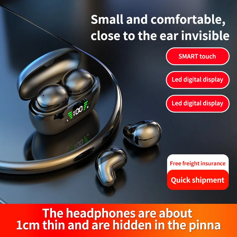 Mini Invisible Wireless Earphone TWS Bluetooth 5.3 Sleep Headphone Hidden Earbuds Waterproof Noise Reduction HiFi Sports Headset