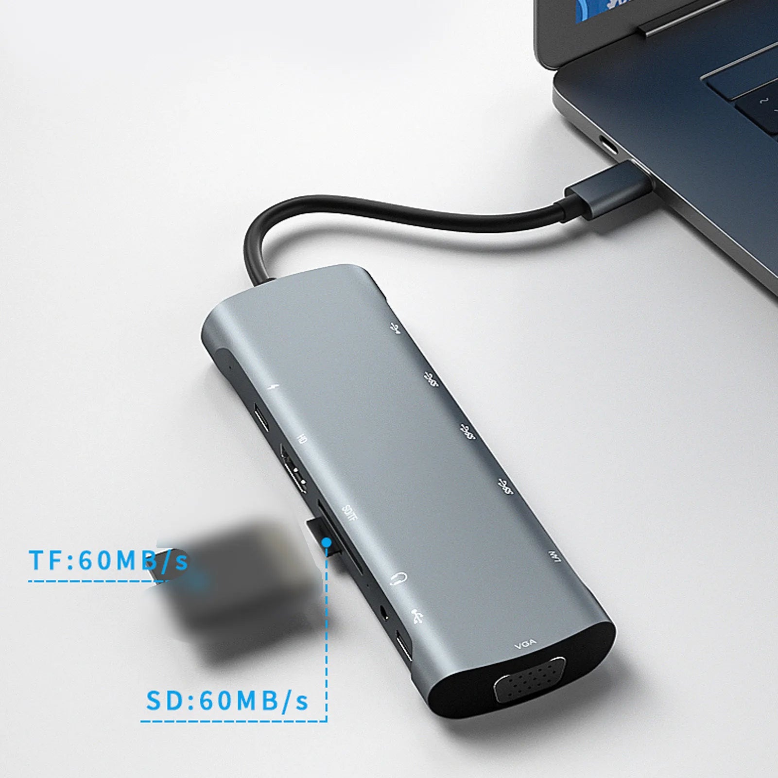 12-In-1 Hub Docking Station Type C to PD HD VGA USB3.0*3 USB2.0 RJ45 Card Reader Headphone Type C/M Docking Station