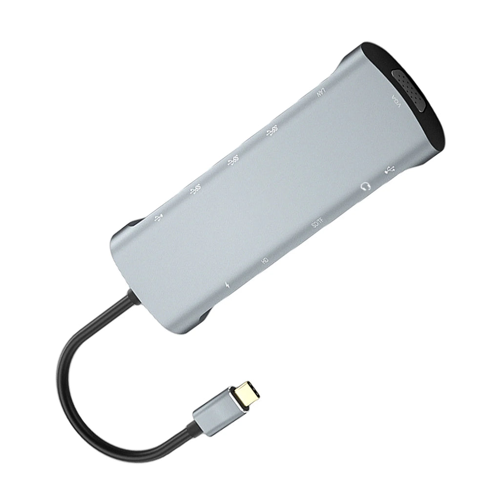 12-In-1 Hub Docking Station Type C to PD HD VGA USB3.0*3 USB2.0 RJ45 Card Reader Headphone Type C/M Docking Station