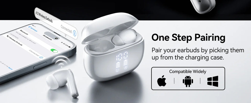 Original Bluetooth Wireless Earbuds ENC Noise Cancelling Mic 36H Playtime Deep Bass Stereo Sound IP7 Waterproof LED Display