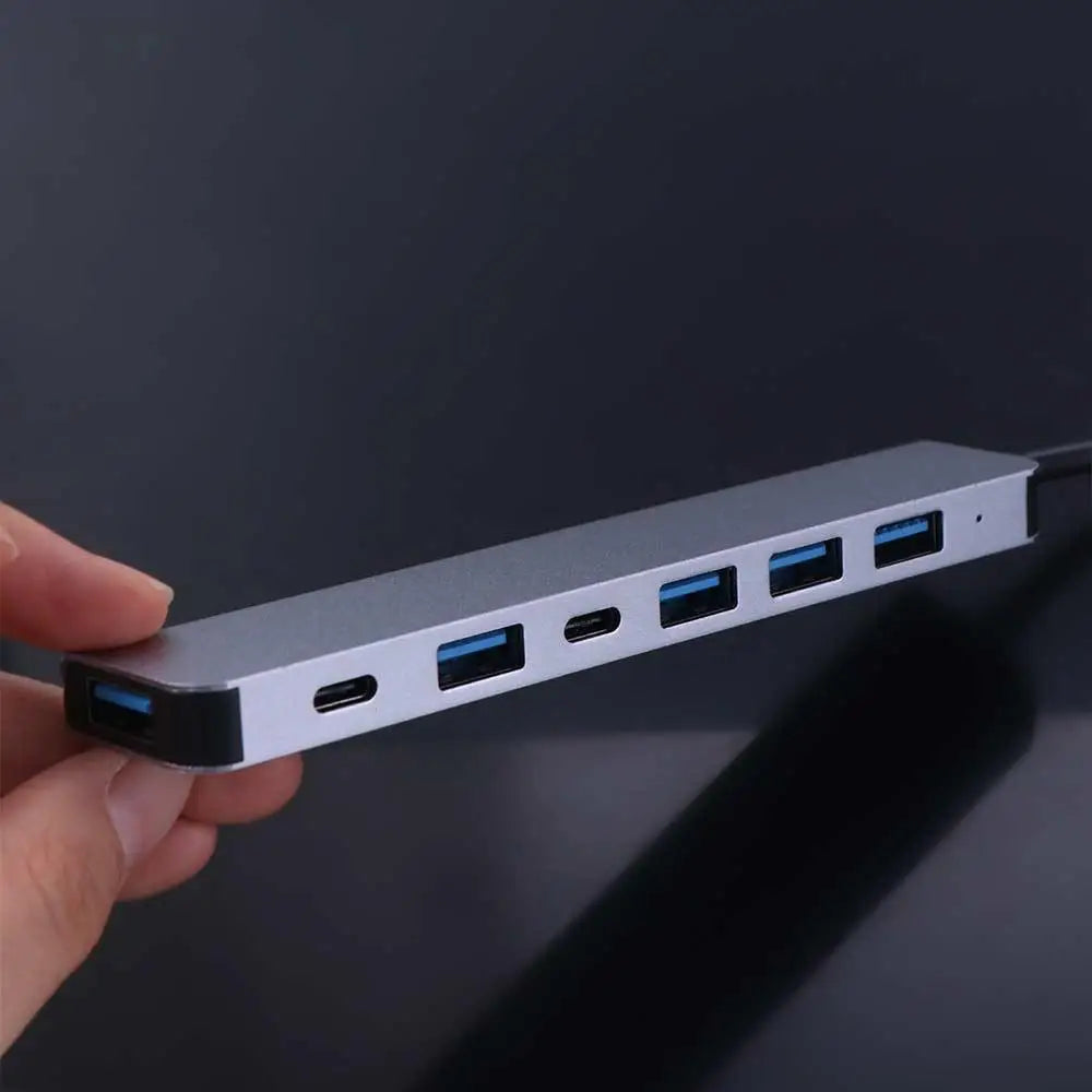 1 To 7 Type-c Expansion Dock Hub Multi Interface Multifunctional 7-in-1 USB Splitter Aluminum Alloy Grey Type-C Docking Station