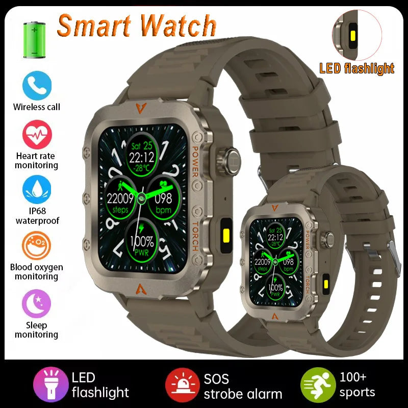 2026 New Military Smart Watch Men IP67 3ATM Waterproof Outdoor Sports Fitness GPS Tracker Health Monitor BT Call Smartwatch LS