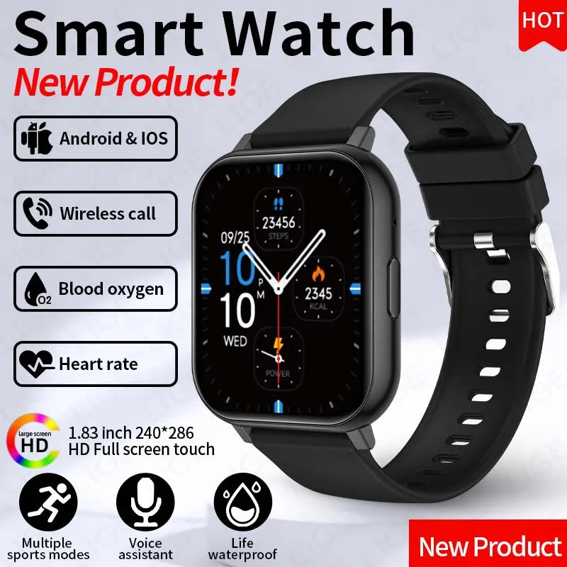 LIGE 1.83" HD Screen Smartwatch Fitness Health Monitor 2026 New Bluetooth Call Waterproof Call Reminder Smart Watch Men Women