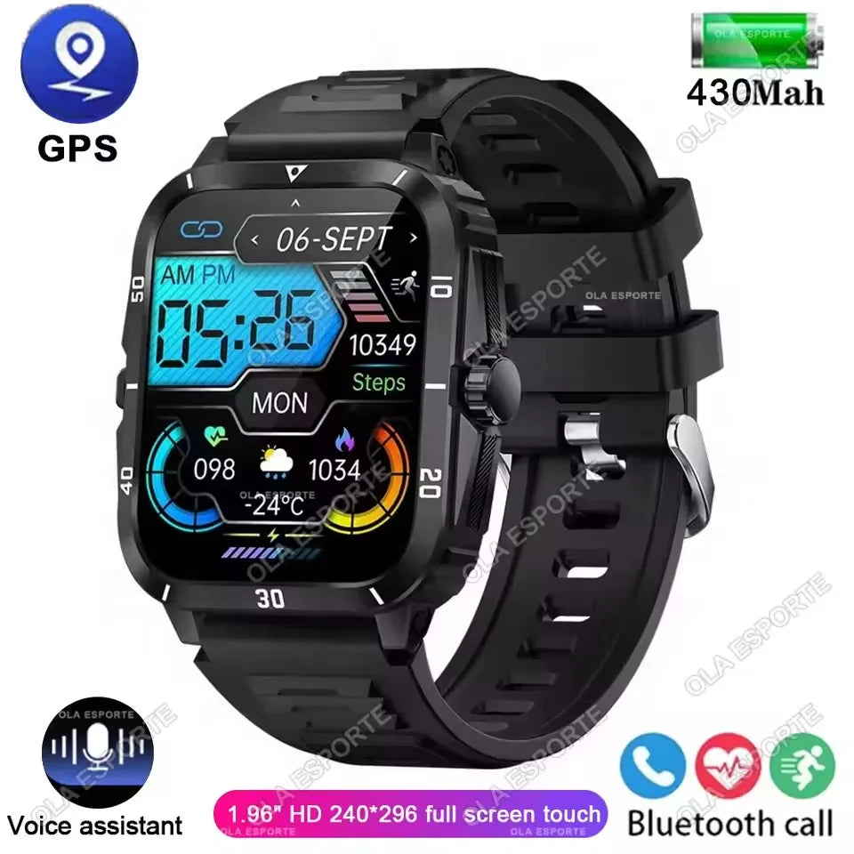 Smart Watch 3ATM Waterproof 1.96" IPS Screen Military KT71 Men 100+ Sport Mode Heart Rate Blood Pressure Bluetooth Call