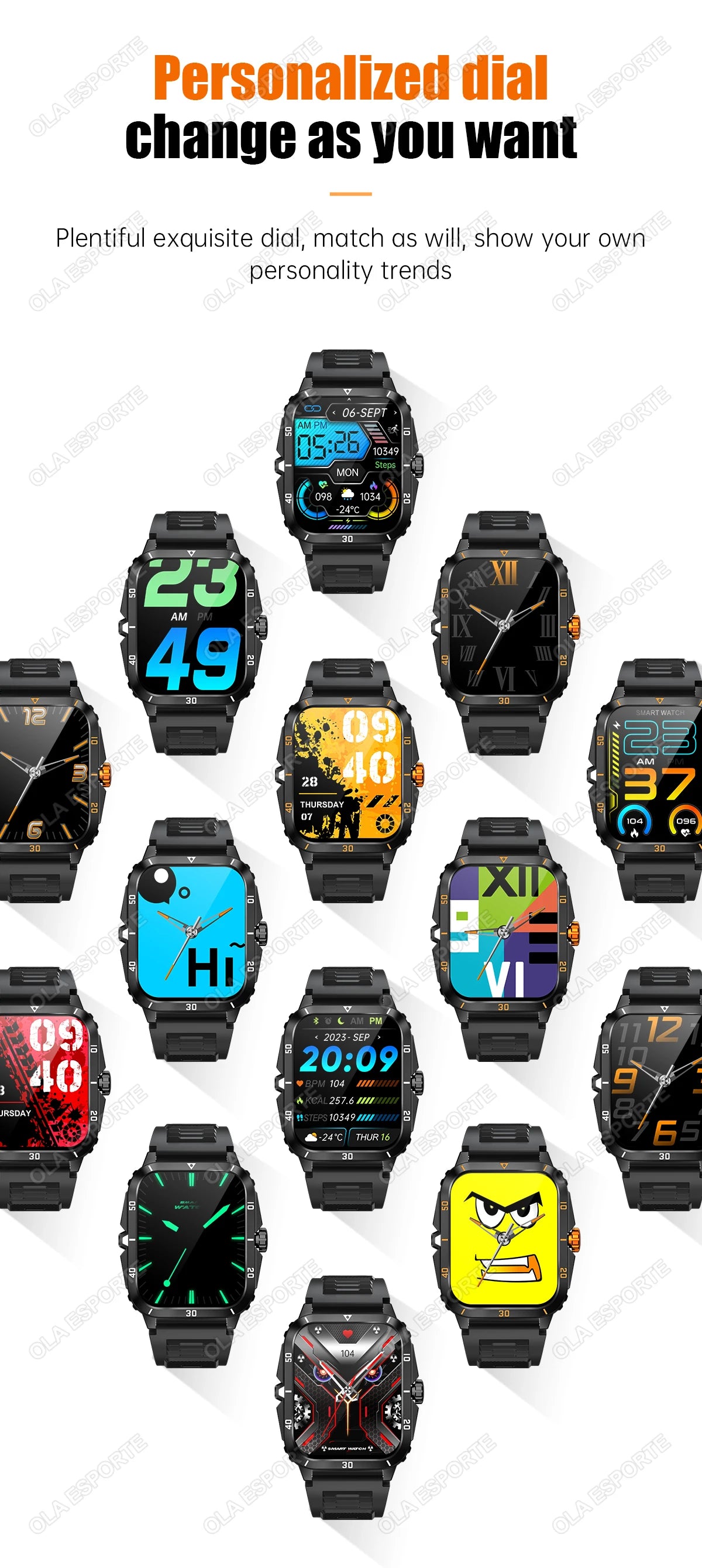 Smart Watch 3ATM Waterproof 1.96" IPS Screen Military KT71 Men 100+ Sport Mode Heart Rate Blood Pressure Bluetooth Call