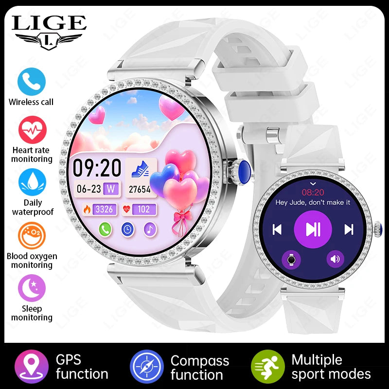 LIGE New 1.27" HD Screen Smart Watch For Women Health Band Waterproof Fitness Tracker Bluetooth Call Bracelet Ladies Smartwatch