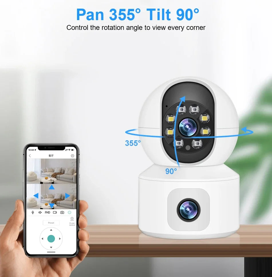 6MP iCsee WiFi IP Camera Dual Lens Dual Screen PTZ Auto Tracking Home Security Camera Baby Monitor CCTV Video Surveillance Cam