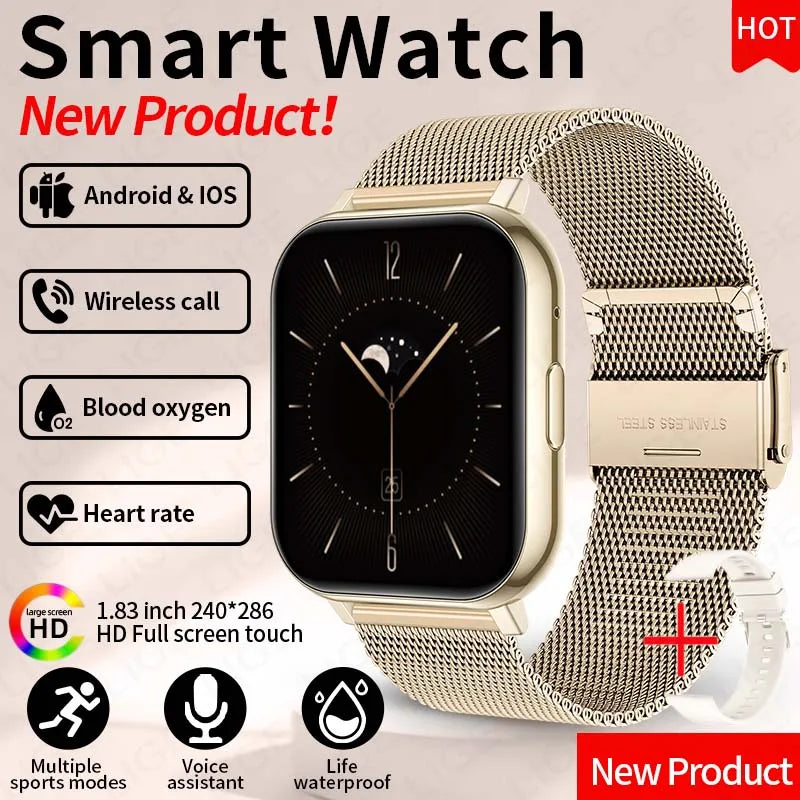 LIGE 1.83" HD Screen Smartwatch Fitness Health Monitor 2026 New Bluetooth Call Waterproof Call Reminder Smart Watch Men Women