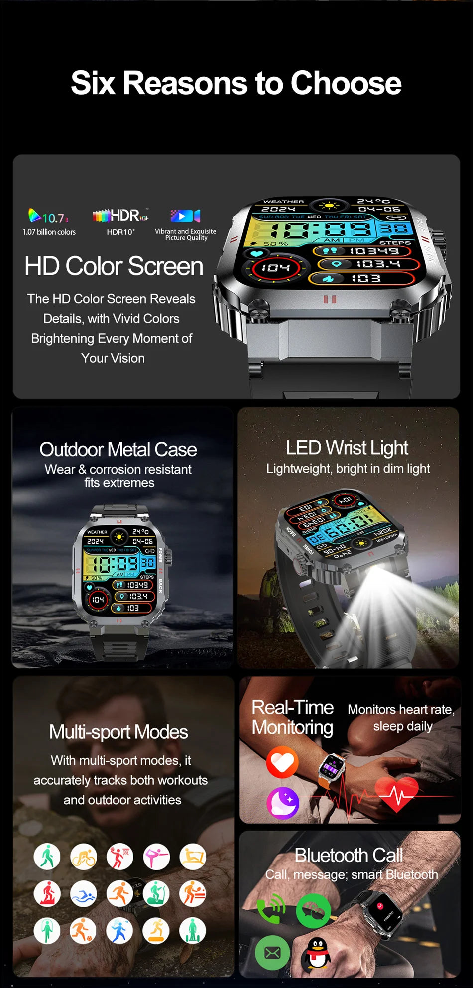 Outdoor Military Smartwatch Men GPS Sports Android iOS 1.91-inch Touch Screen Bluetooth Call Waterproof Smart Watch Android IOS
