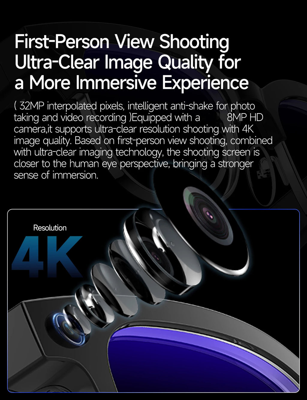 Smart Glasses 800W Camera 2026New Technologies Video Recording AI Photo Recognition Bluetooth Calls Voice Translation Sunglasses