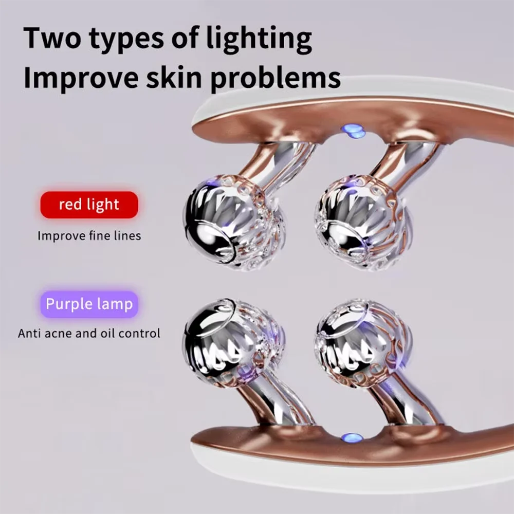Facial Massager for Face and Neck V‑Shape Lifting Roller with Microcurrent Red Blue Light Therapy Vibrating Face Slimmer Device