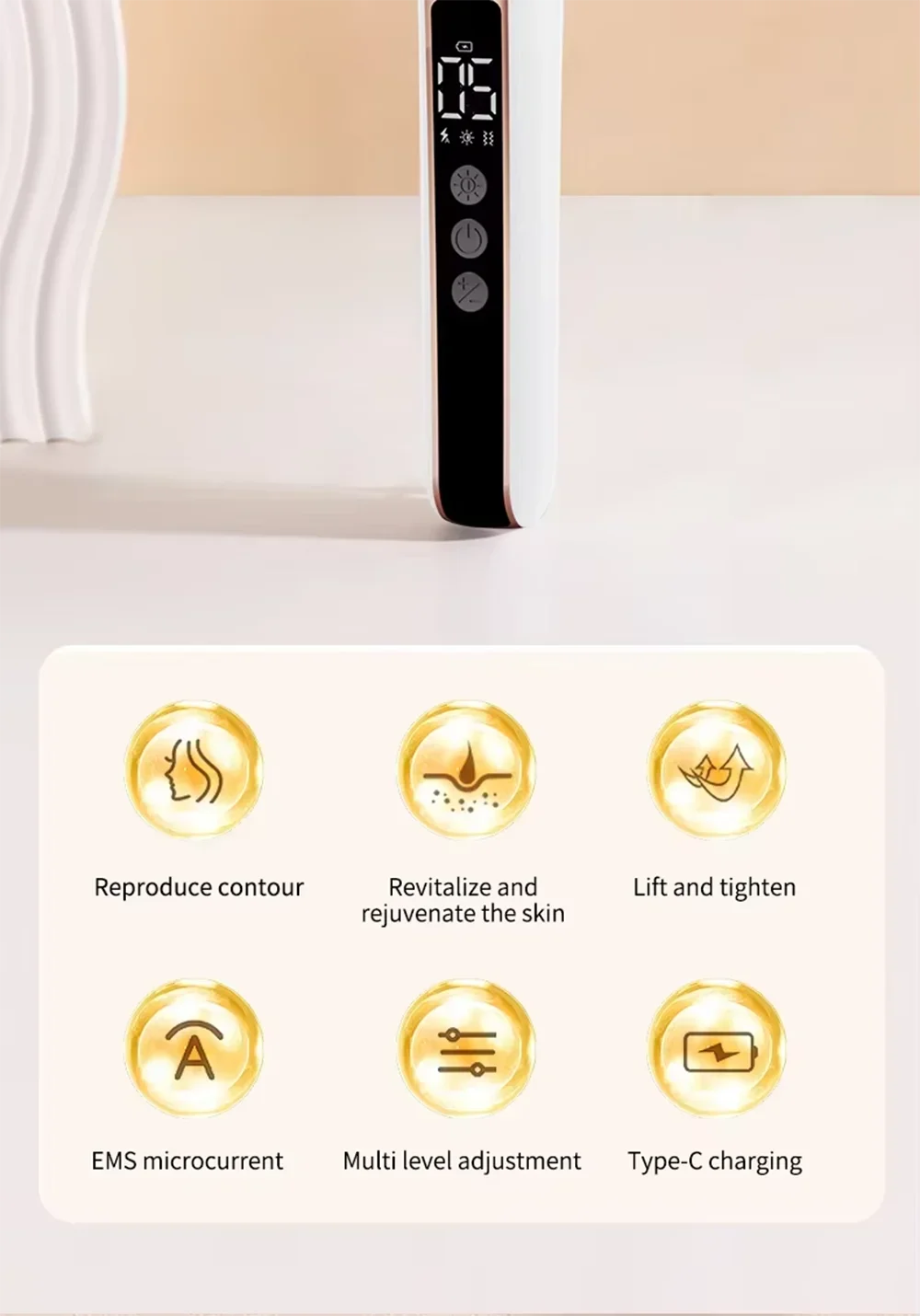 Facial Massager for Face and Neck V‑Shape Lifting Roller with Microcurrent Red Blue Light Therapy Vibrating Face Slimmer Device