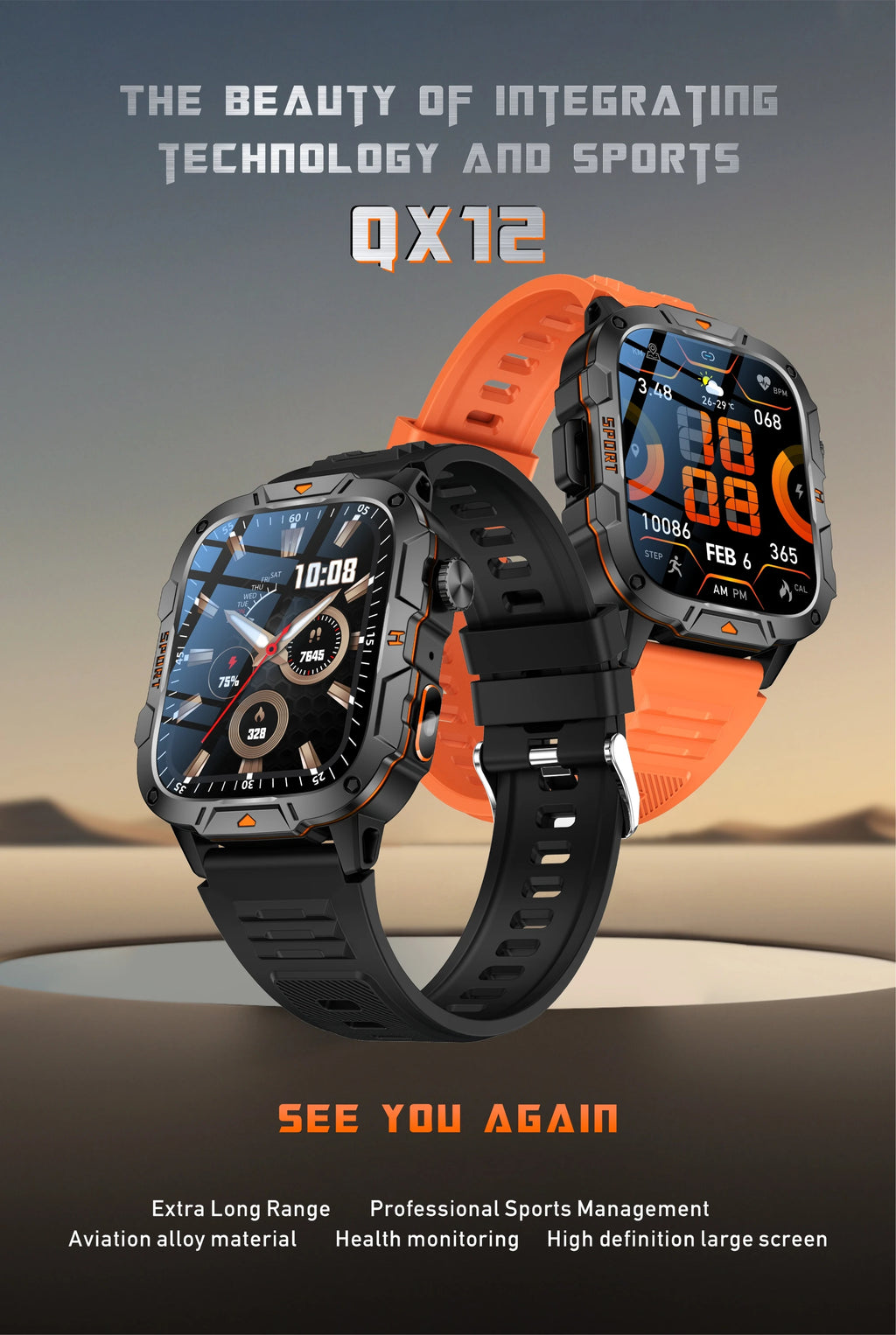 2026 New Rugged Smart Watch Men 1.96" AMOLED BT Call 5ATM Waterproof GPS Heart Rate Monitor LED Flashlight Military Sports Watch
