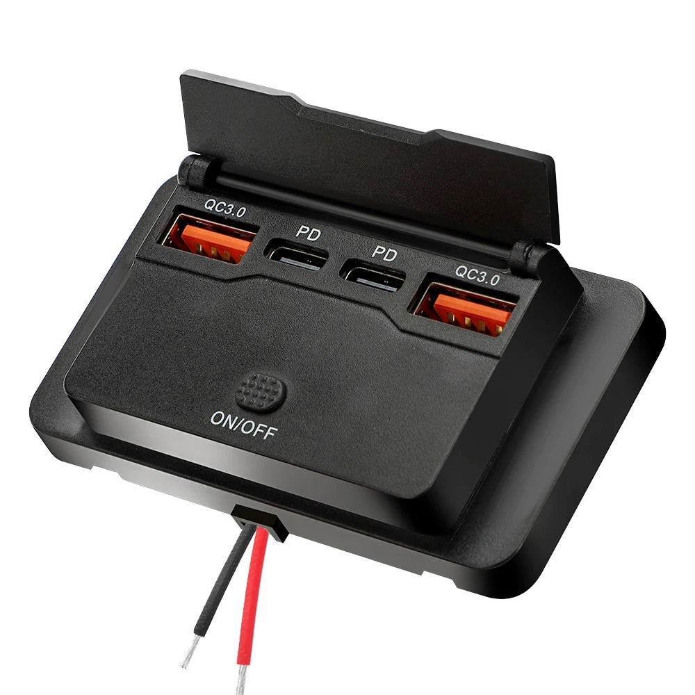 Dual PD Dual QC 3.0 USB Car Charger 12V RV USB Outlet Panel 108W Fast Charge Socket with Switch & Voltmeter for Boat Motorcycle